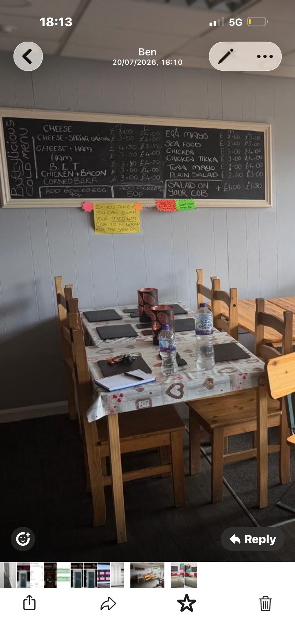 The seating area inside Blossoms Butties